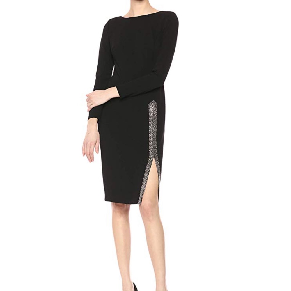 Long Sleeve Sheath with Embellished Slit Dress